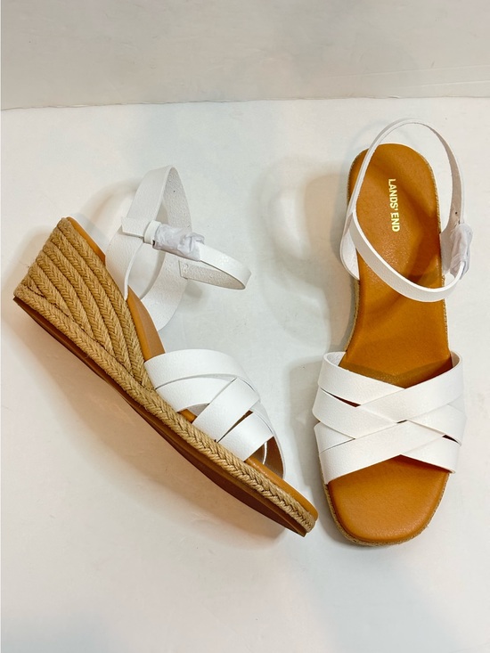 Lands' End Shoes - NWT Lands' End White Leather Strappy Espadrille Wedge Sandals 10